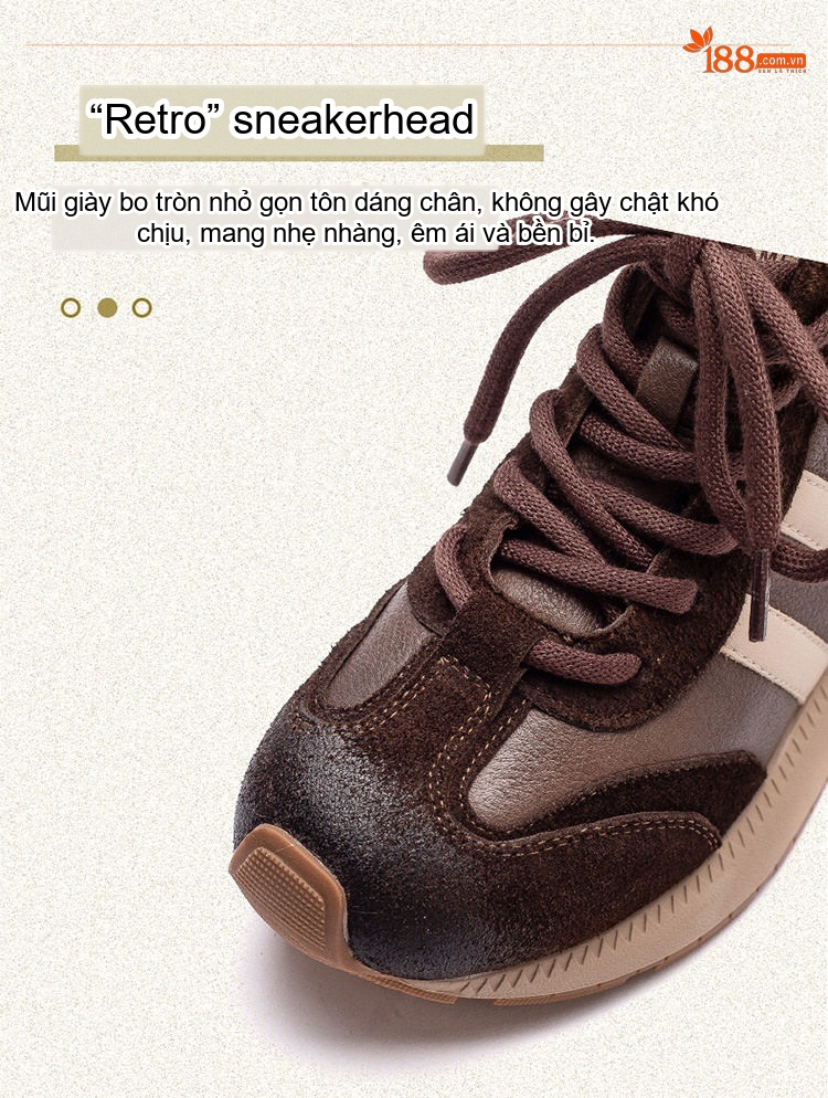 Giày Sneaker Nữ Da Bò Phối Màu Chiều Cao Đế Khoảng 3cm Màu Đen, Nâu chi tiết 2