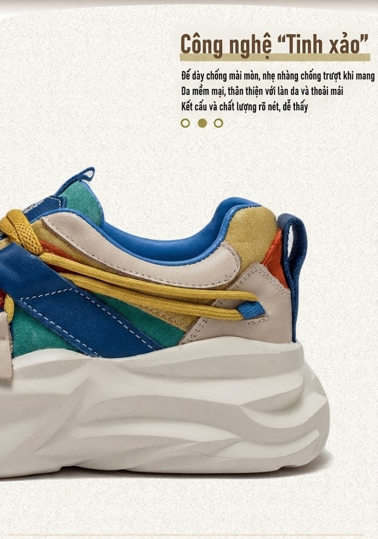 Giày Sneaker Nữ Da Bò Phối Màu Chiều Cao Đế Khoảng 5cm Phong Cách Retro Màu Trắng, Xanh, Vàng, Nâu... chi tiết 2