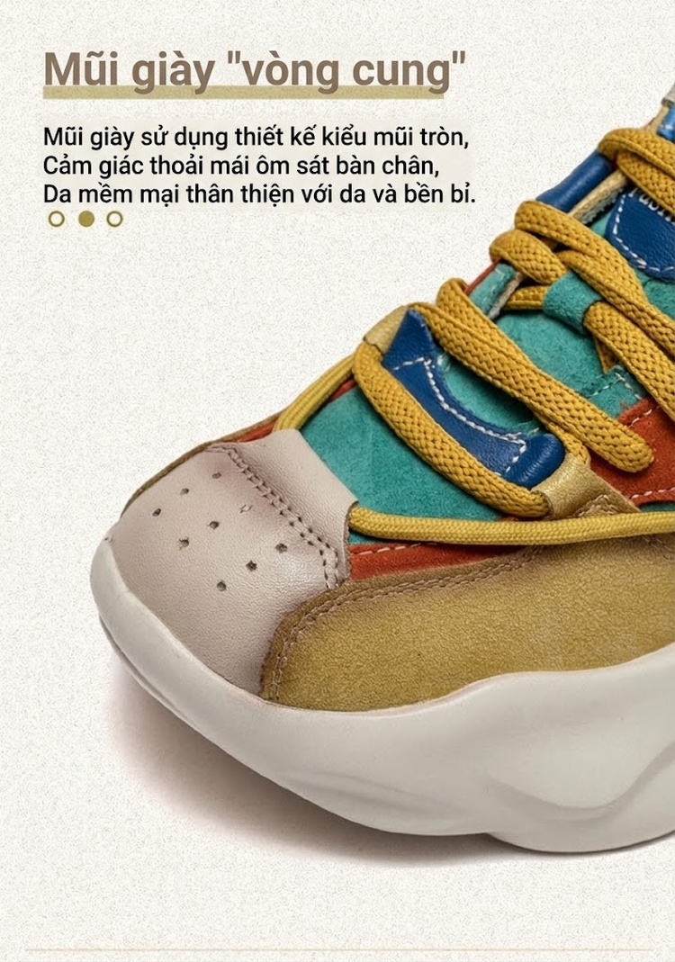 Giày Sneaker Nữ Da Bò Phối Màu Chiều Cao Đế Khoảng 5cm Phong Cách Retro Màu Trắng, Xanh, Vàng, Nâu... chi tiết 3