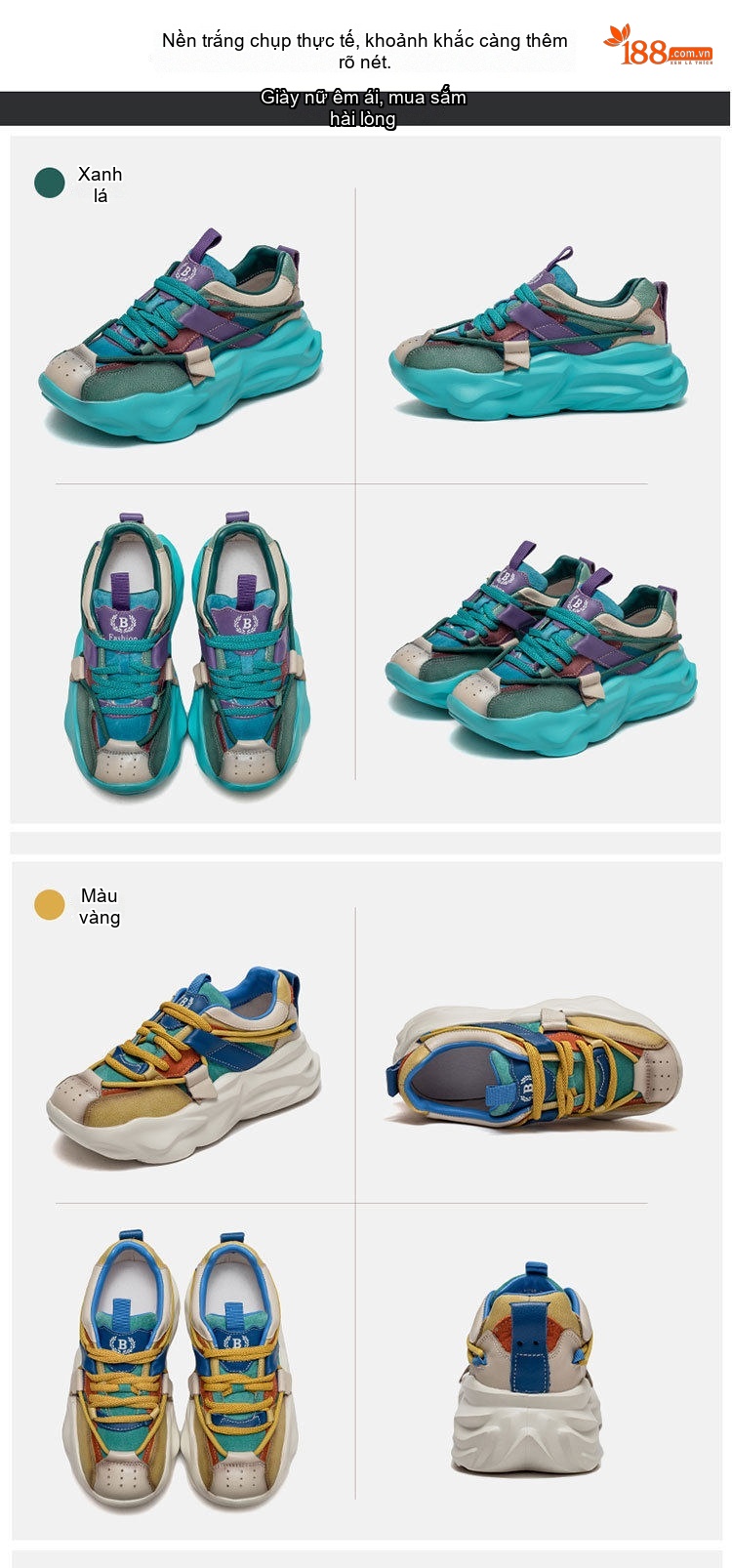 Giày Sneaker Nữ Da Bò Phối Màu Chiều Cao Đế Khoảng 5cm Phong Cách Retro Màu Trắng, Xanh, Vàng, Nâu... chi tiết 12