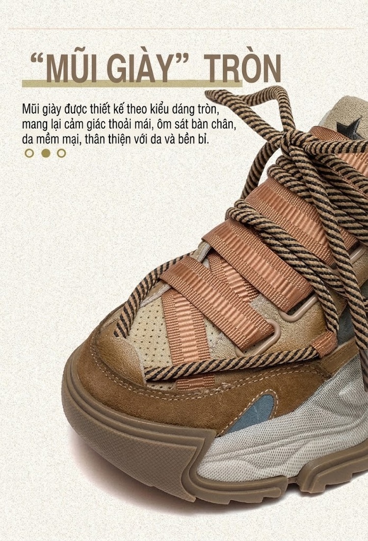 Giày Sneaker Nữ Da Bò Phối Màu Phong Cách Retro Chiều Cao Đế Khoảng 5cm Màu Nâu, Xám, Xanh... chi tiết 5