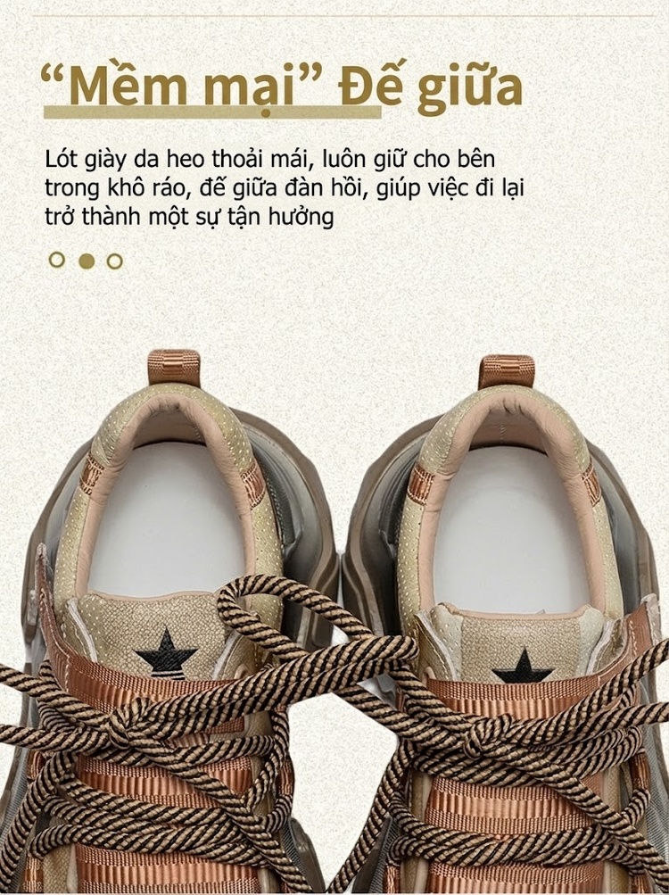 Giày Sneaker Nữ Da Bò Phối Màu Phong Cách Retro Chiều Cao Đế Khoảng 5cm Màu Nâu, Xám, Xanh... chi tiết 7