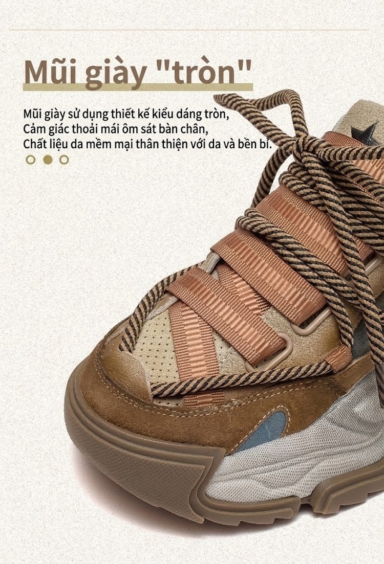 Giày Sneaker Nữ Da Bò Phối Màu Phong Cách Retro Chiều Cao Đế Khoảng 5cm Màu Xám, Nâu, Xanh... chi tiết 5