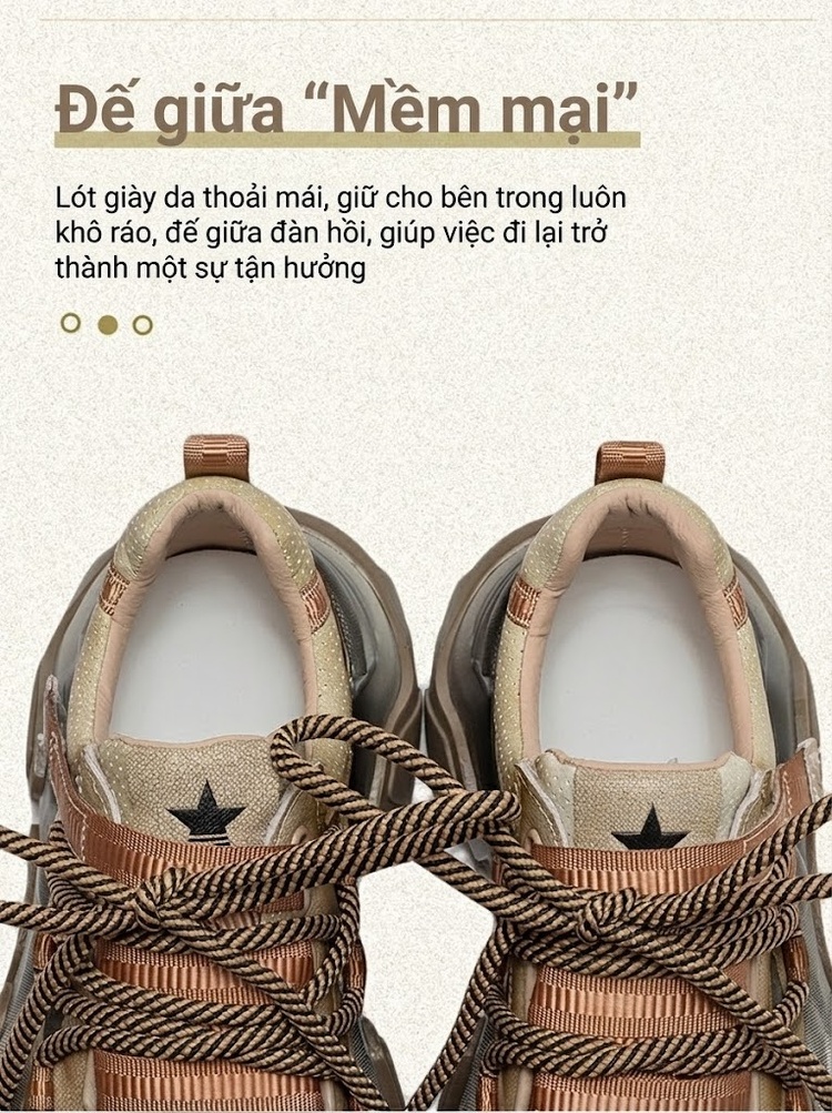 Giày Sneaker Nữ Da Bò Phối Màu Phong Cách Retro Chiều Cao Đế Khoảng 5cm Màu Xám, Nâu, Xanh... chi tiết 7
