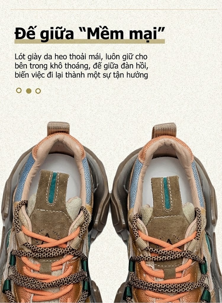 Giày Sneaker Nữ Da Bò Phối Màu Retro Chiều Cao Đế Khoảng 5cm Màu Nâu, Xám, Xanh, Cam... chi tiết 6