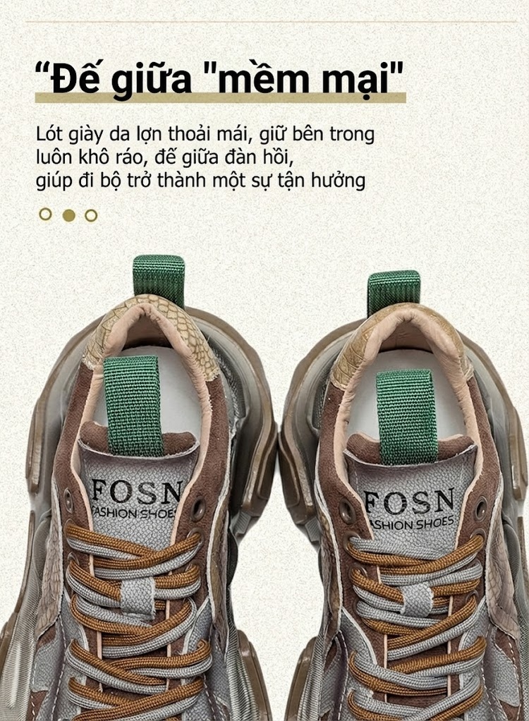 Giày Sneaker Nữ Da Bò Phối Màu Retro Đế Dày Thời Trang Chiều Cao Đế Khoảng 5cm Màu Xám, Nâu, Xanh, Đen... chi tiết 6