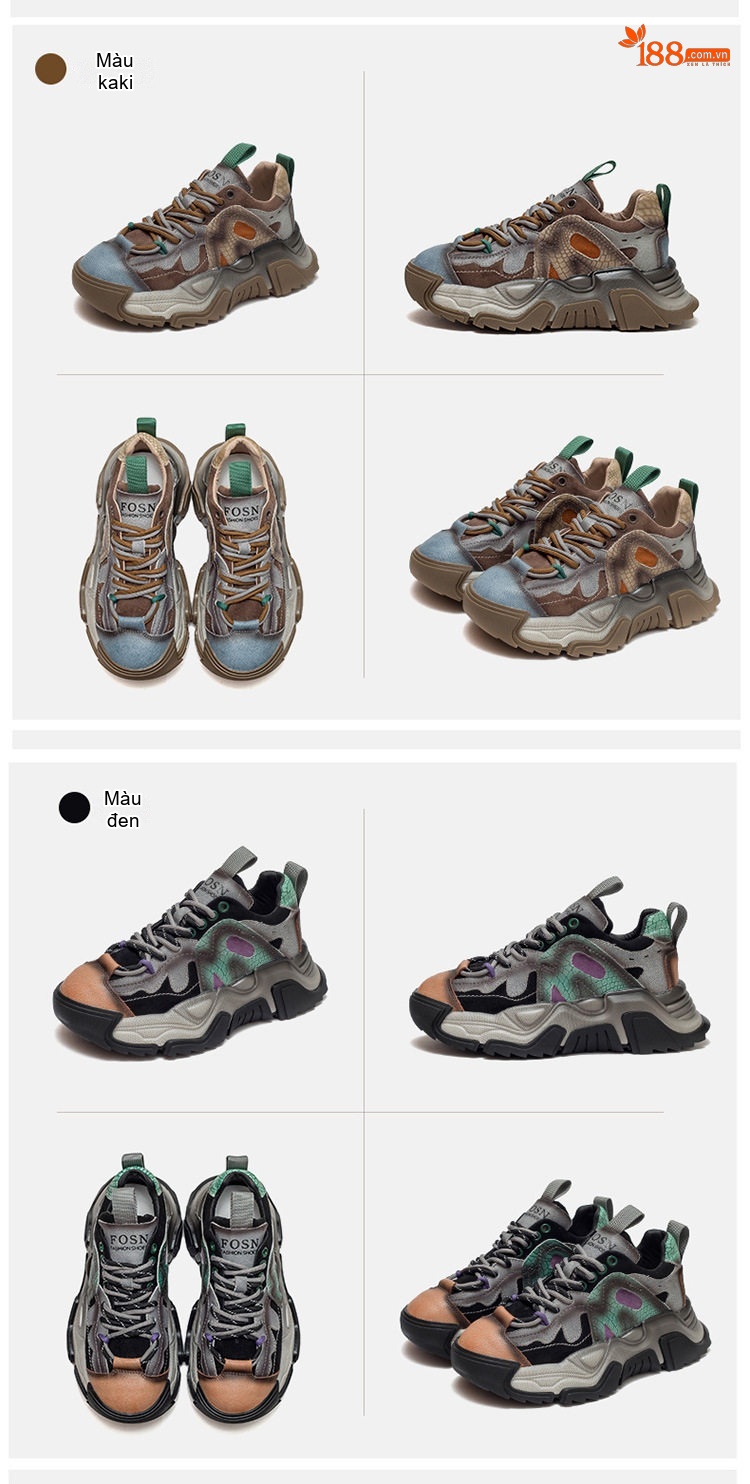 Giày Sneaker Nữ Da Bò Phối Màu Retro Đế Dày Thời Trang Chiều Cao Đế Khoảng 5cm Màu Xám, Nâu, Xanh, Đen... chi tiết 16