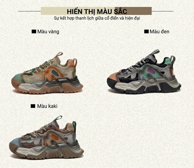 Giày Sneaker Nữ Da Bò Phối Màu Retro Đế Dày Thời Trang Chiều Cao Đế Khoảng 5cm Màu Xám, Nâu, Xanh, Đen... chi tiết 2