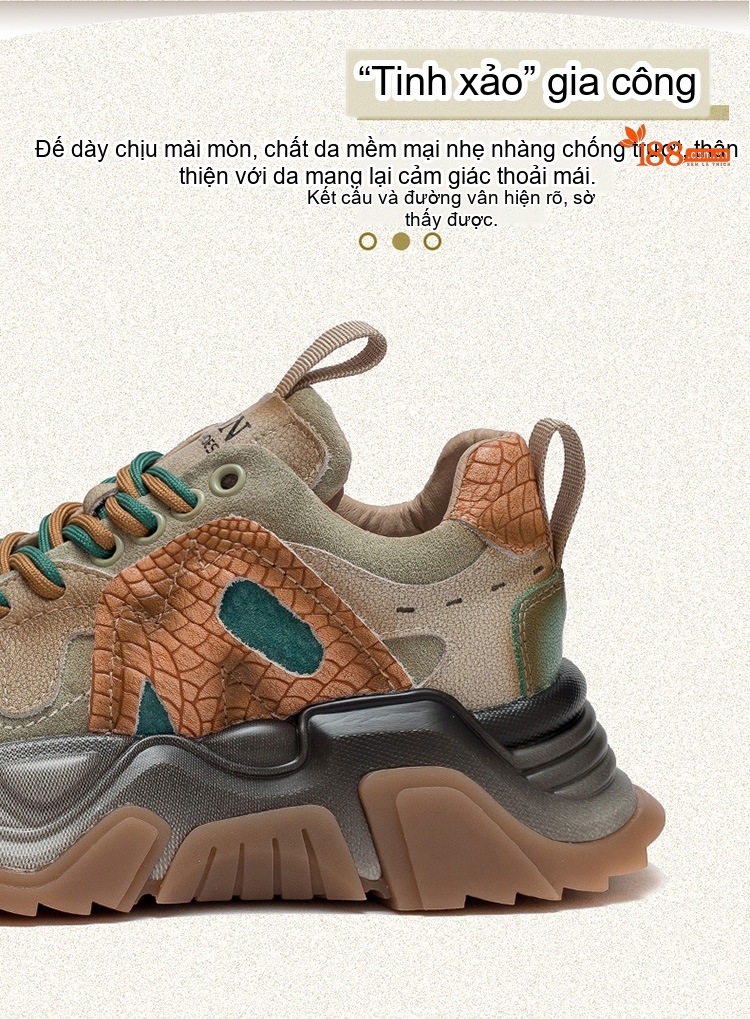 Giày Sneaker Nữ Da Bò Phối Màu Retro Đế Dày Thời Trang Chiều Cao Đế Khoảng 5cm Màu Xám, Nâu, Xanh, Đen... chi tiết 3
