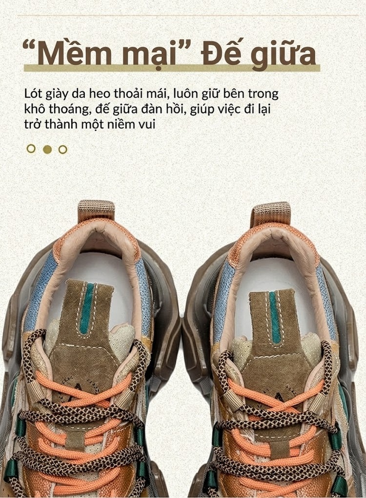 Giày Sneaker Nữ Da Bò Phong Cách Retro Đế Dày Chiều Cao Đế Khoảng 5cm Màu Nâu, Xám, Xanh, Cam chi tiết 6