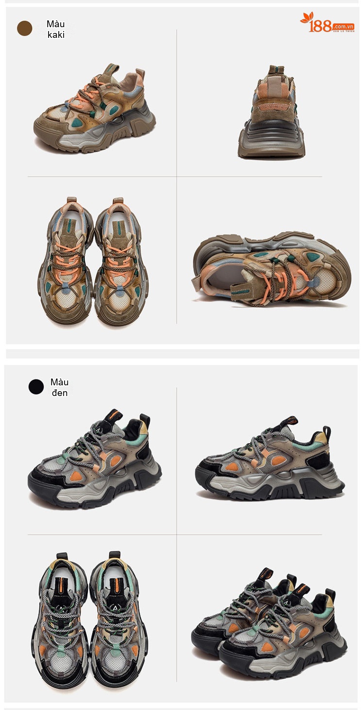 Giày Sneaker Nữ Da Bò Phong Cách Retro Đế Dày Chiều Cao Đế Khoảng 5cm Màu Nâu, Xám, Xanh, Cam chi tiết 16