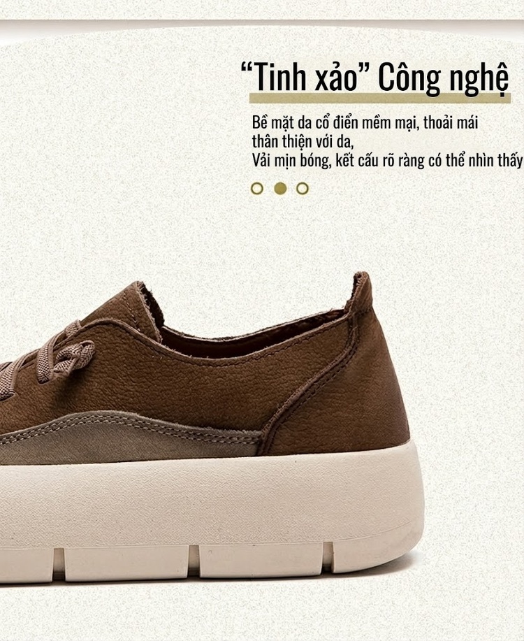 Giày Sneaker Nữ Da Bò Thấp Cổ Chiều Cao Đế Khoảng 4cm Màu Nâu, Vàng chi tiết 3