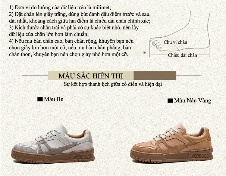 Giày Sneaker Nữ Da Bò Thủ Công Chiều Cao Đế Khoảng 3cm Màu Kem, Nâu chi tiết 3