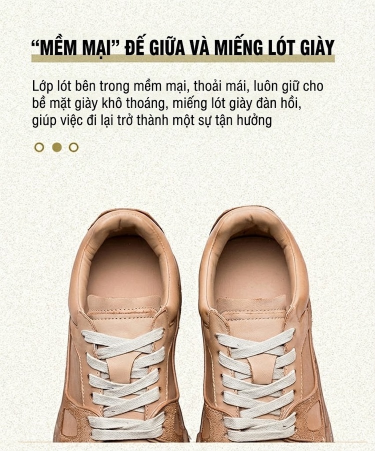 Giày Sneaker Nữ Da Bò Thủ Công Chiều Cao Đế Khoảng 3cm Màu Kem, Nâu chi tiết 7