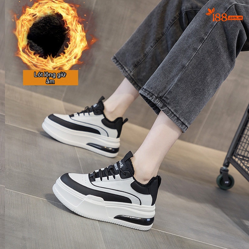 Giày Sneaker Nữ Da Bóng Đế Dày Chiều Cao Đế Khoảng 5cm Lót Lông Đi Mềm Màu Trắng, Đen, Nâu, Đỏ...