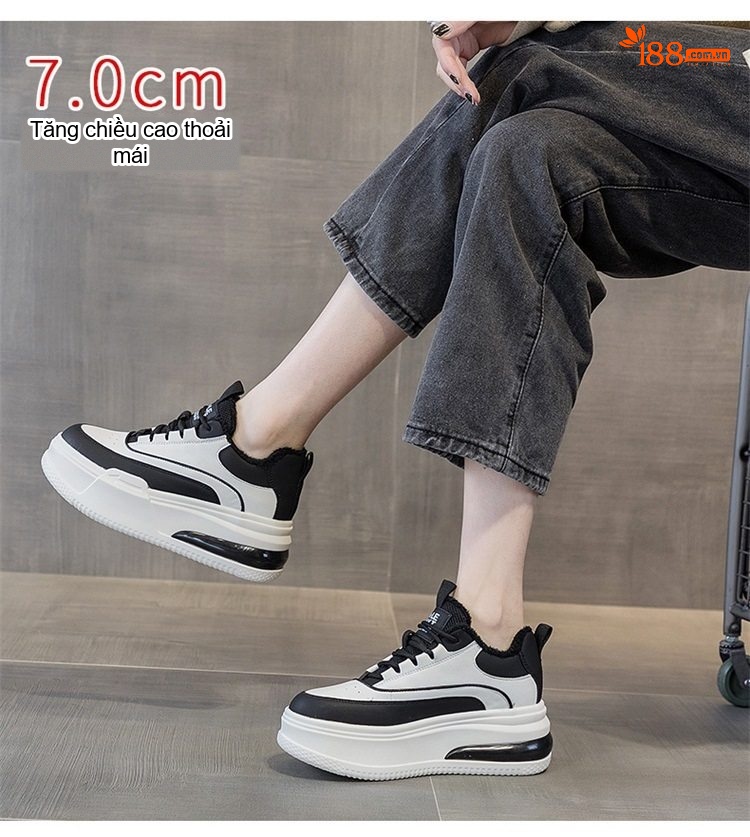 Giày Sneaker Nữ Da Bóng Đế Dày Chiều Cao Đế Khoảng 5cm Lót Lông Đi Mềm Màu Trắng, Đen, Nâu, Đỏ... chi tiết 10