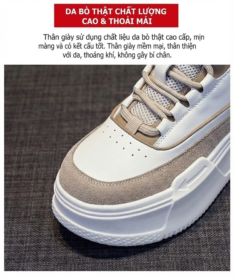 Giày Sneaker Nữ Da Bóng Đế Dày Chiều Cao Đế Khoảng 5cm Lót Lông Đi Mềm Màu Trắng, Đen, Nâu, Đỏ... chi tiết 15