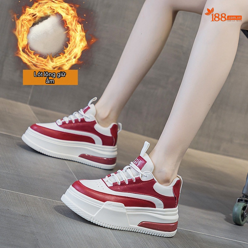 Giày Sneaker Nữ Da Bóng Đế Dày Chiều Cao Đế Khoảng 5cm Lót Lông Đi Mềm Màu Trắng, Đen, Nâu, Đỏ... chi tiết 18
