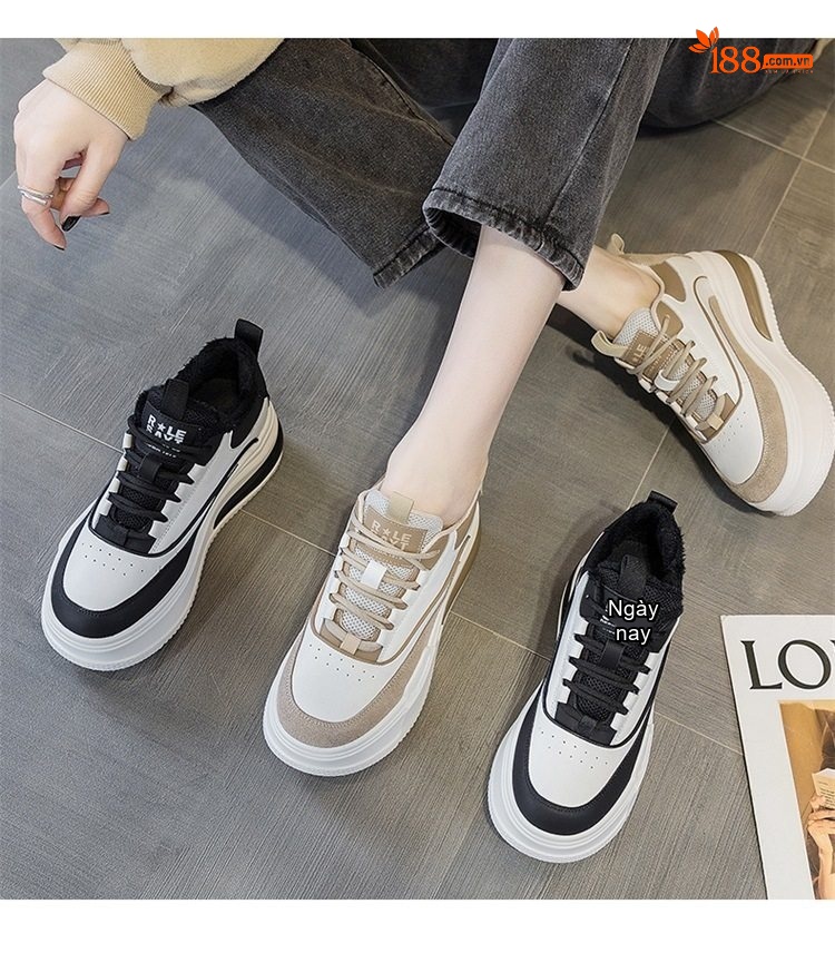 Giày Sneaker Nữ Da Bóng Đế Dày Chiều Cao Đế Khoảng 5cm Lót Lông Đi Mềm Màu Trắng, Đen, Nâu, Đỏ... chi tiết 29