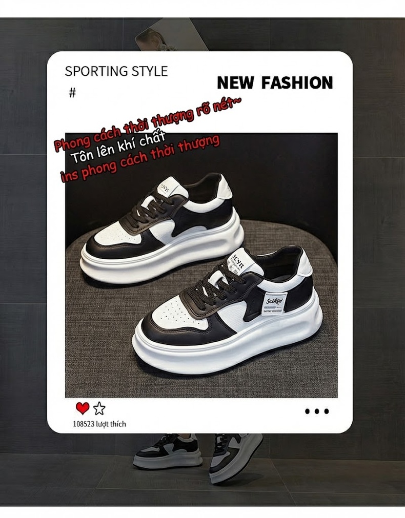 Giày Sneaker Nữ Da Bóng Đế Dày Chiều Cao Đế Khoảng 5cm Màu Trắng, Đỏ, Đen... chi tiết 3