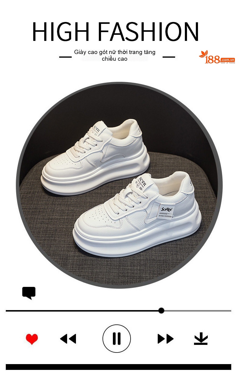 Giày Sneaker Nữ Da Bóng Đế Dày Chiều Cao Đế Khoảng 5cm Màu Trắng, Đỏ, Đen... chi tiết 5