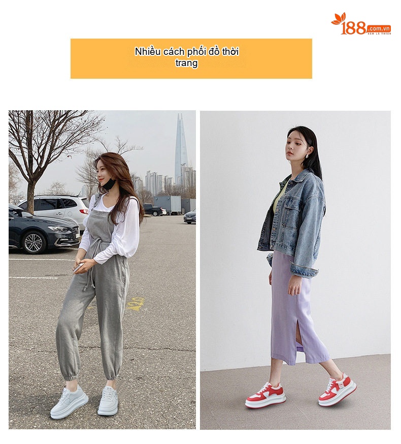 Giày Sneaker Nữ Da Bóng Đế Dày Chiều Cao Đế Khoảng 5cm Màu Trắng, Đỏ, Đen... chi tiết 6