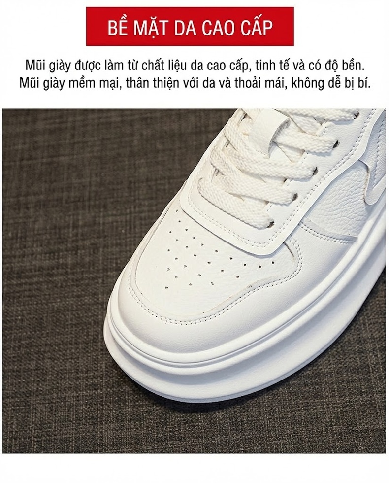 Giày Sneaker Nữ Da Bóng Đế Dày Chiều Cao Đế Khoảng 5cm Màu Trắng, Đỏ, Đen... chi tiết 7
