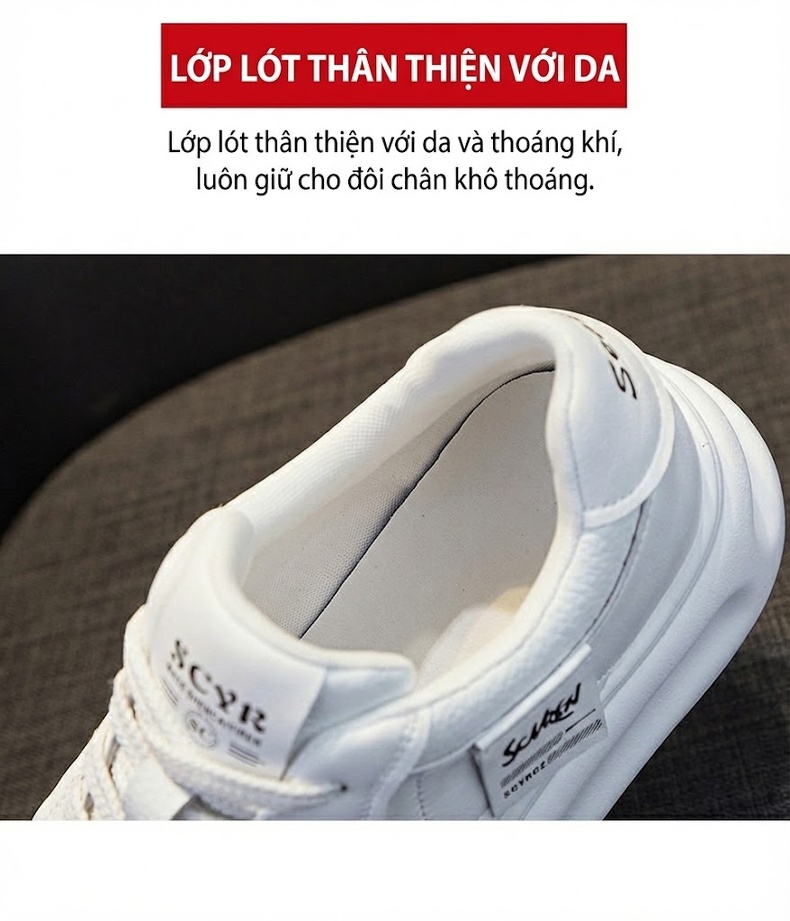 Giày Sneaker Nữ Da Bóng Đế Dày Chiều Cao Đế Khoảng 5cm Màu Trắng, Đỏ, Đen... chi tiết 8
