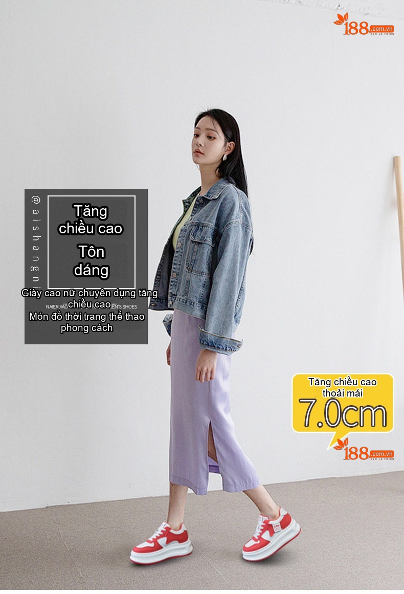 Giày Sneaker Nữ Da Bóng Đế Dày Chiều Cao Đế Khoảng 5cm Màu Trắng, Đỏ, Đen... chi tiết 1