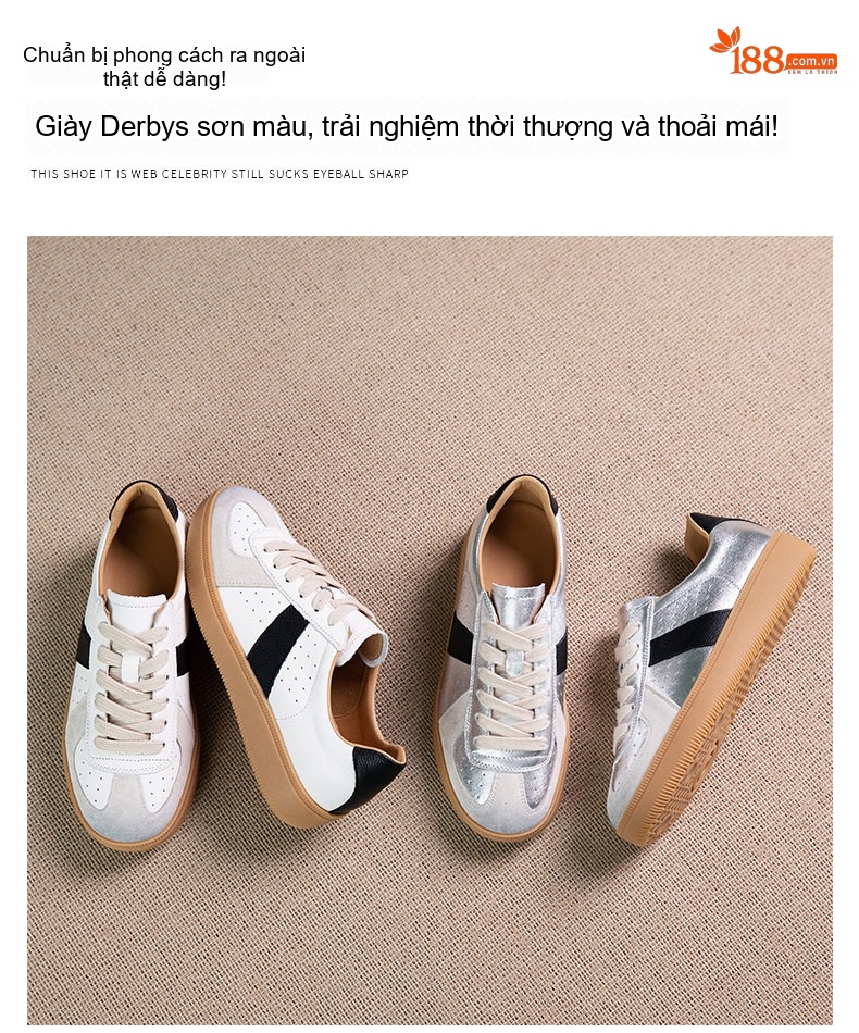 Giày Sneaker Nữ Da Cừu Đế Mềm Chiều Cao Đế Khoảng 3cm Màu Bạc, Trắng, Đen chi tiết 4