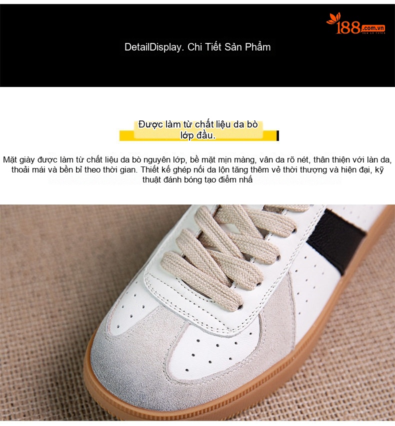 Giày Sneaker Nữ Da Cừu Đế Mềm Chiều Cao Đế Khoảng 3cm Màu Bạc, Trắng, Đen chi tiết 7