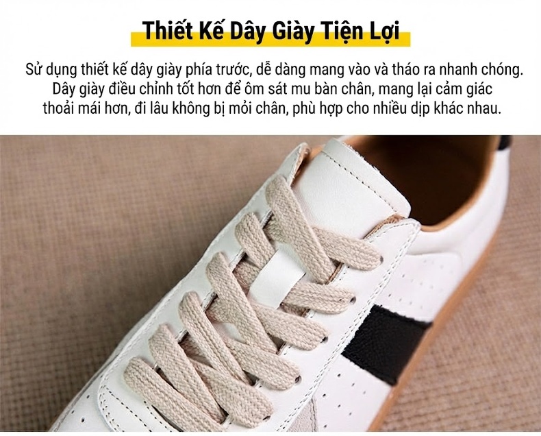 Giày Sneaker Nữ Da Cừu Đế Mềm Chiều Cao Đế Khoảng 3cm Màu Bạc, Trắng, Đen chi tiết 8