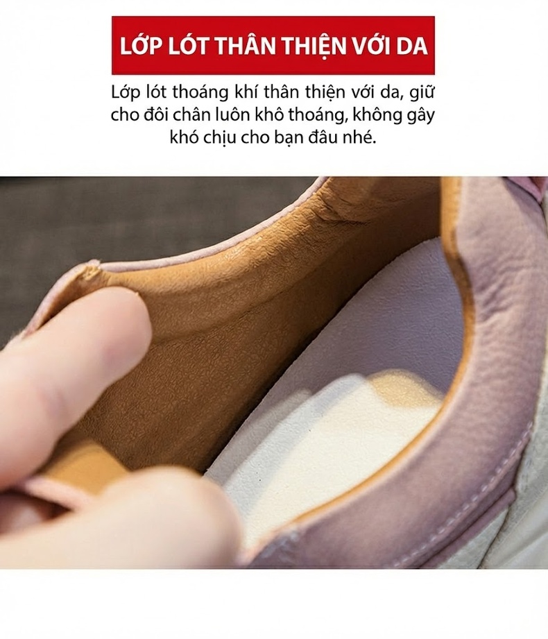 Giày Sneaker Nữ Da Mặt Chiều Cao Đế Khoảng 5cm Kiểu Dáng Retro Màu Vàng, Trắng, Đen, Tím... chi tiết 12