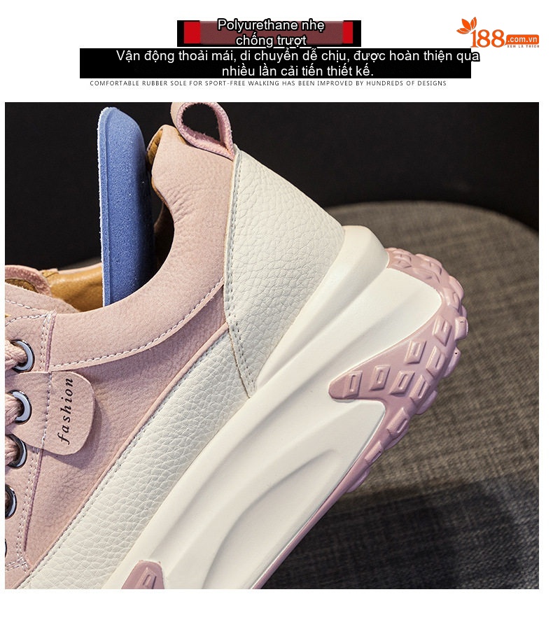 Giày Sneaker Nữ Da Mặt Chiều Cao Đế Khoảng 5cm Kiểu Dáng Retro Màu Vàng, Trắng, Đen, Tím... chi tiết 13
