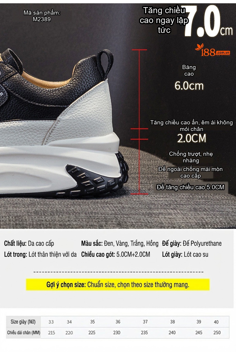 Giày Sneaker Nữ Da Mặt Chiều Cao Đế Khoảng 5cm Kiểu Dáng Retro Màu Vàng, Trắng, Đen, Tím... chi tiết 5