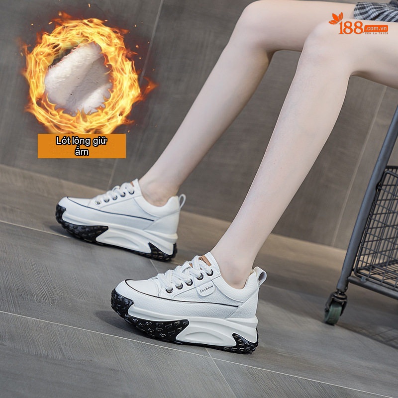 Giày Sneaker Nữ Da Mặt Chiều Cao Đế Khoảng 5cm Kiểu Dáng Retro Màu Vàng, Trắng, Đen, Tím...