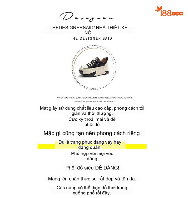 Giày Sneaker Nữ Da Mặt Chiều Cao Đế Khoảng 5cm Kiểu Dáng Retro Màu Vàng, Trắng, Đen, Tím... chi tiết 4