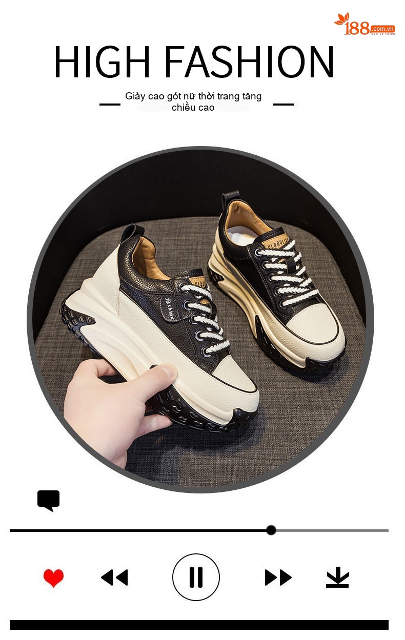 Giày Sneaker Nữ Da Mặt Chiều Cao Đế Khoảng 5cm Kiểu Dáng Retro Màu Vàng, Trắng, Đen, Tím... chi tiết 6