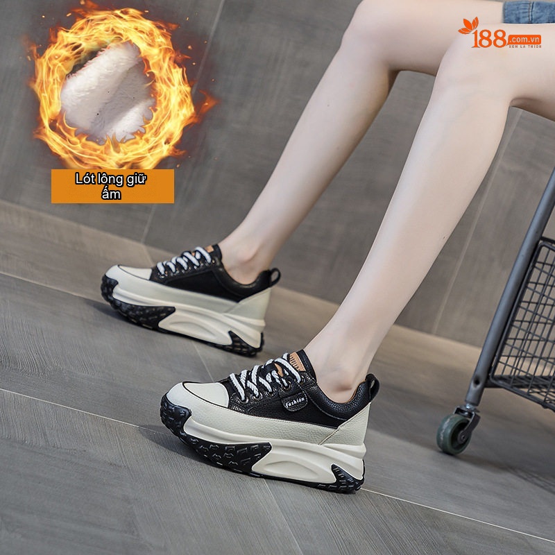 Giày Sneaker Nữ Da Mặt Chiều Cao Đế Khoảng 5cm Kiểu Dáng Retro Màu Vàng, Trắng, Đen, Tím... chi tiết 7