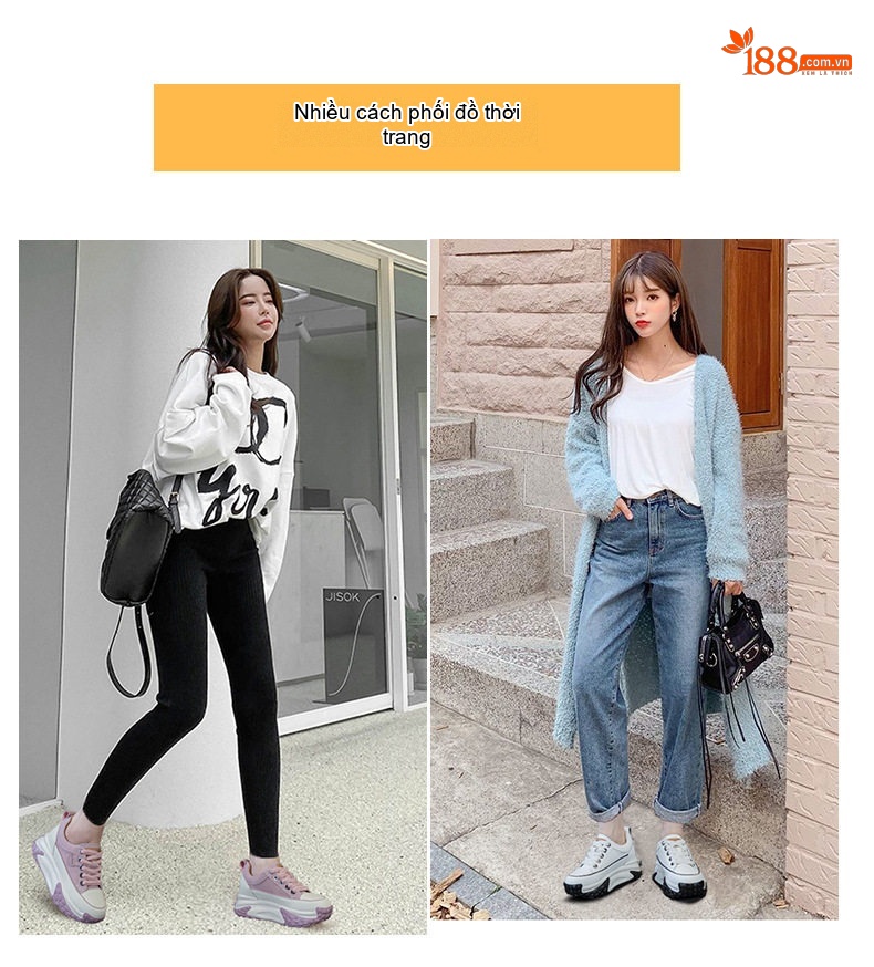 Giày Sneaker Nữ Da Mặt Chiều Cao Đế Khoảng 5cm Kiểu Dáng Retro Màu Vàng, Trắng, Đen, Tím... chi tiết 10