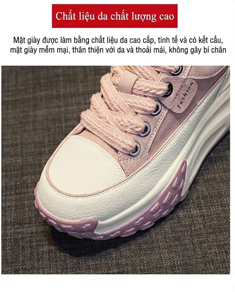 Giày Sneaker Nữ Da Mặt Chiều Cao Đế Khoảng 5cm Kiểu Dáng Retro Màu Vàng, Trắng, Đen, Tím... chi tiết 11