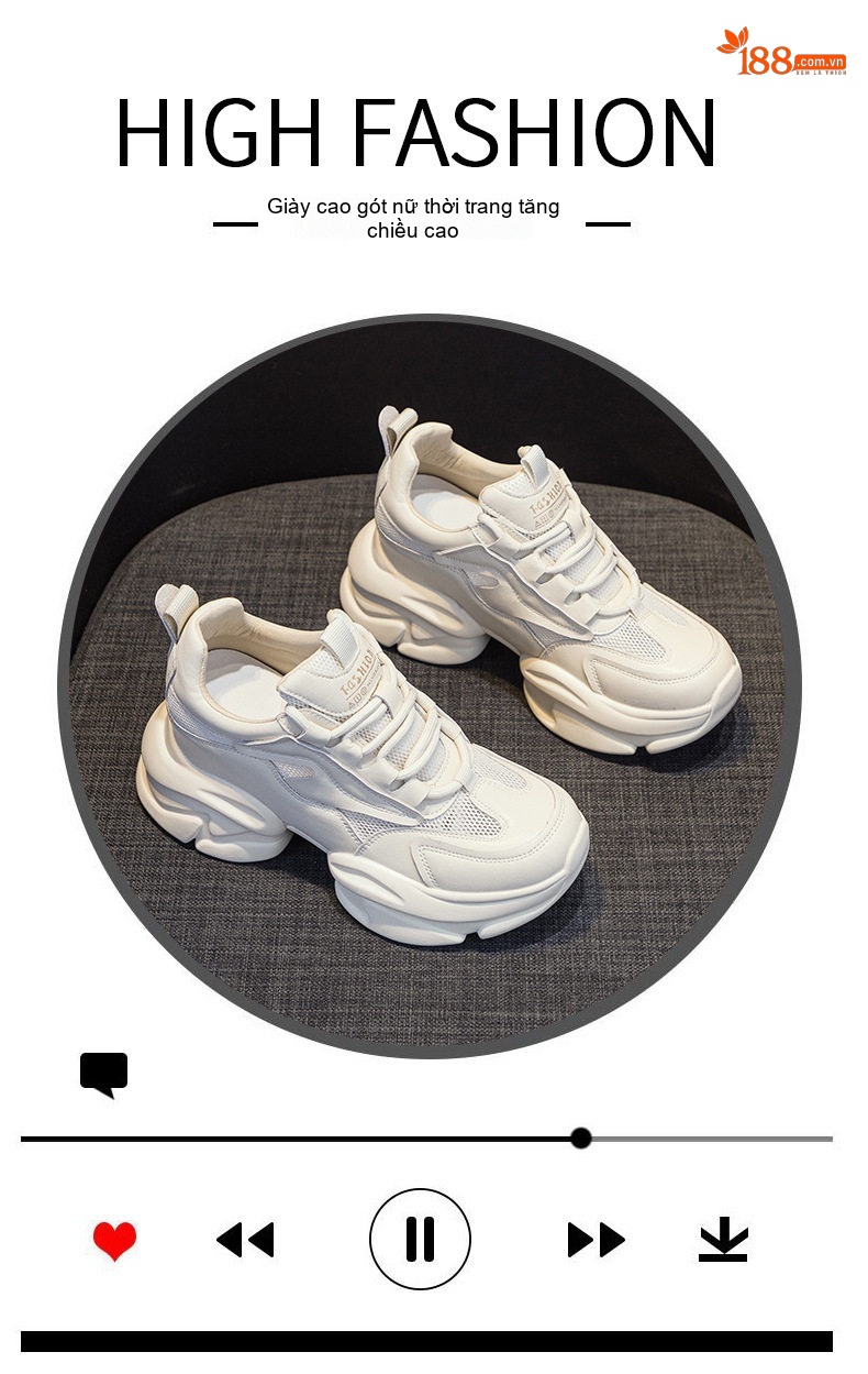 Giày Sneaker Nữ Da Mềm Đế Dày Phong Cách Ins Chiều Cao Đế Khoảng 5cm Màu Trắng chi tiết 5