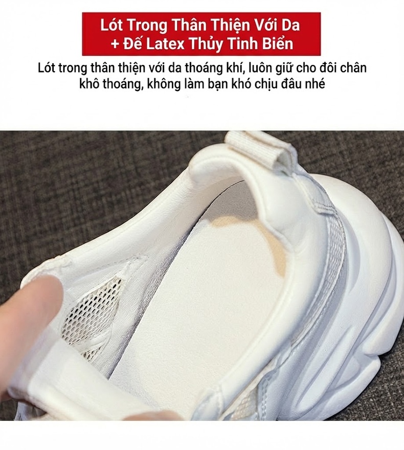 Giày Sneaker Nữ Da Mềm Đế Dày Phong Cách Ins Chiều Cao Đế Khoảng 5cm Màu Trắng chi tiết 7