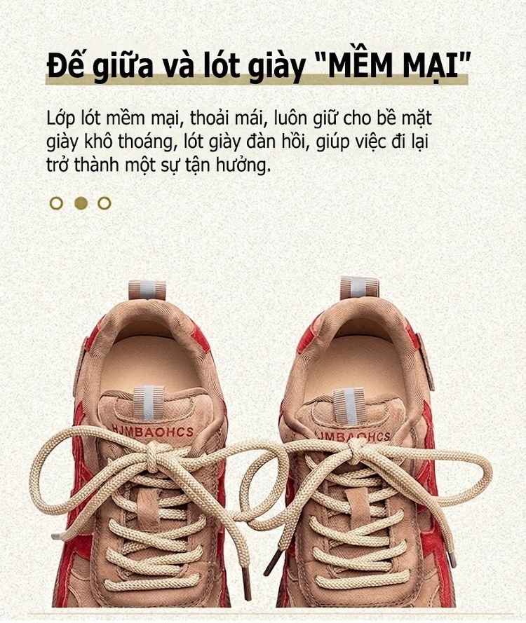Giày Sneaker Nữ Da Mờ Buộc Dây Chiều Cao Đế Khoảng 2cm Phong Cách Retro Màu Nâu, Đỏ, Trắng, Xanh... chi tiết 5