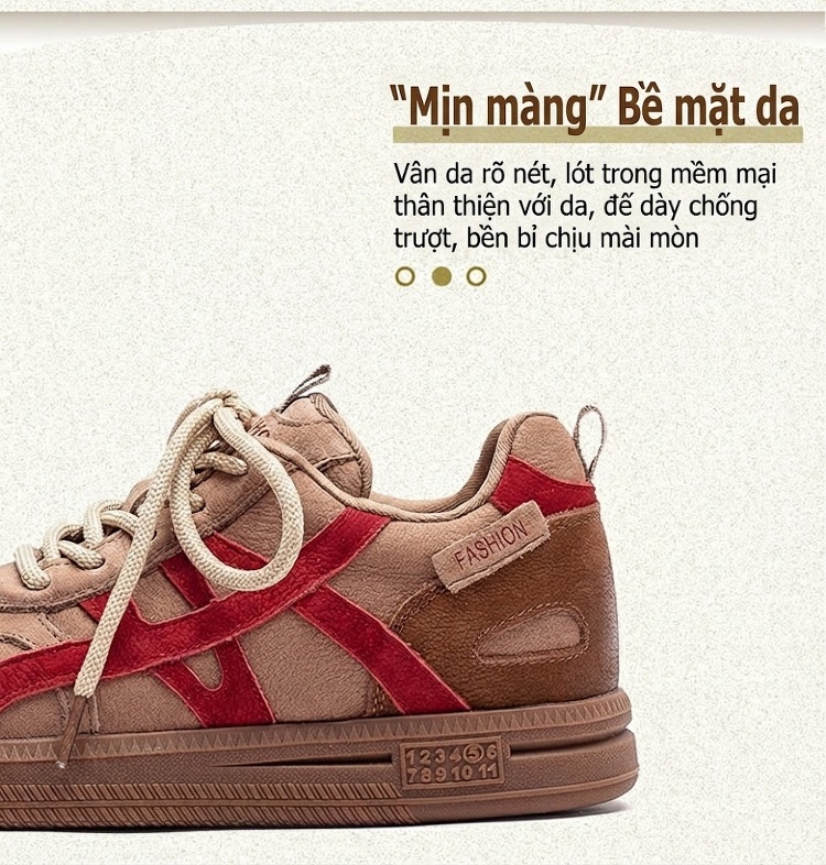 Giày Sneaker Nữ Da Mờ Buộc Dây Chiều Cao Đế Khoảng 2cm Phong Cách Retro Màu Nâu, Đỏ, Trắng, Xanh... chi tiết 2