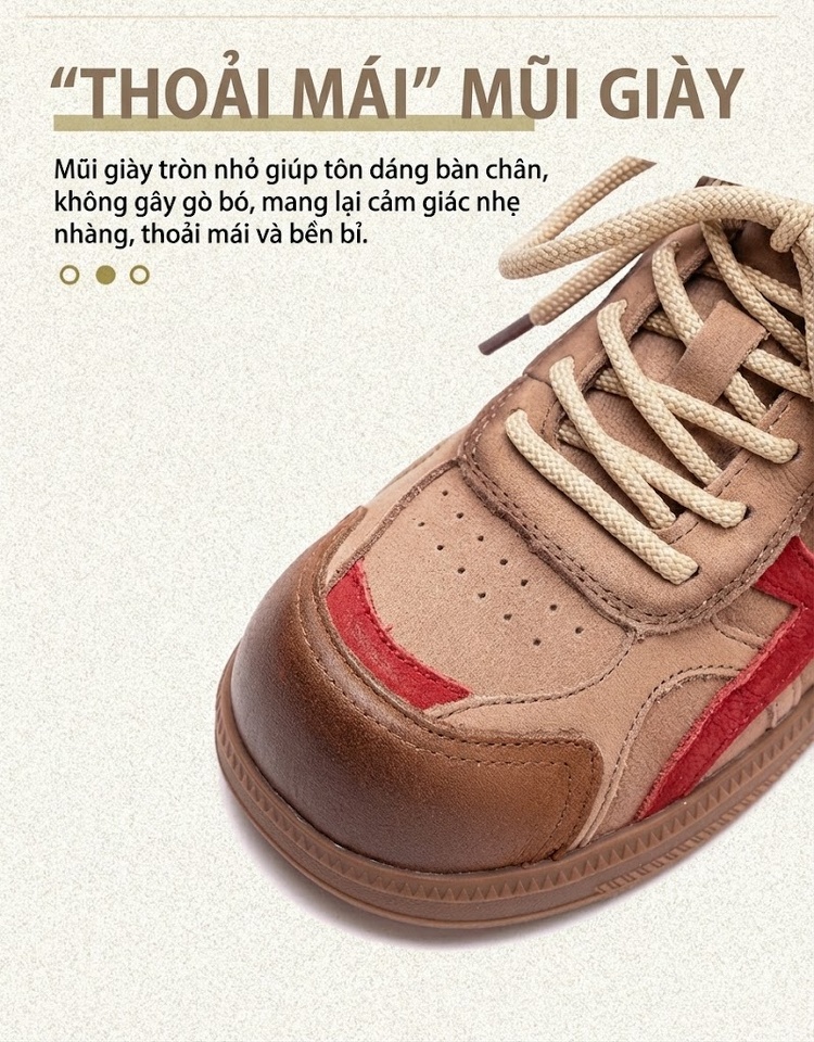 Giày Sneaker Nữ Da Mờ Buộc Dây Chiều Cao Đế Khoảng 2cm Phong Cách Retro Màu Nâu, Đỏ, Trắng, Xanh... chi tiết 3