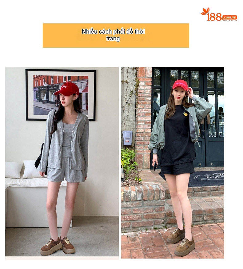 Giày Sneaker Nữ Da Mờ Đế Bánh Mì Chiều Cao Đế Khoảng 5cm Màu Nâu, Đen chi tiết 11