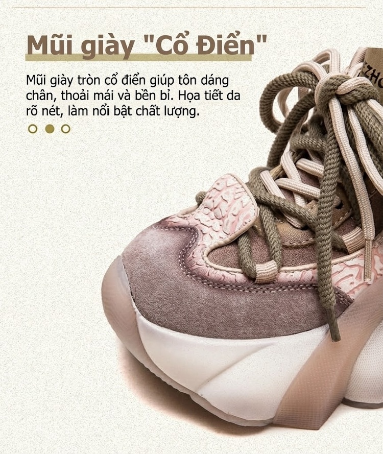 Giày Sneaker Nữ Da Mờ Phong Cách Thể Thao Chiều Cao Đế Khoảng 5cm Màu Đen, Xanh, Hồng, Nâu... chi tiết 5