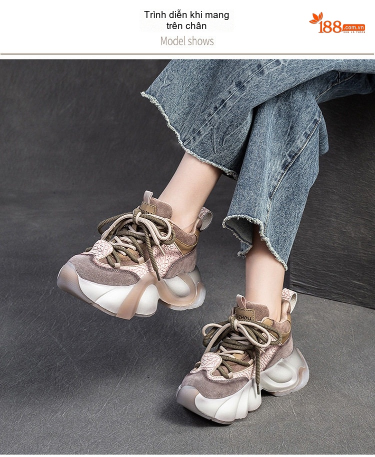Giày Sneaker Nữ Da Mờ Phong Cách Thể Thao Chiều Cao Đế Khoảng 5cm Màu Đen, Xanh, Hồng, Nâu... chi tiết 8