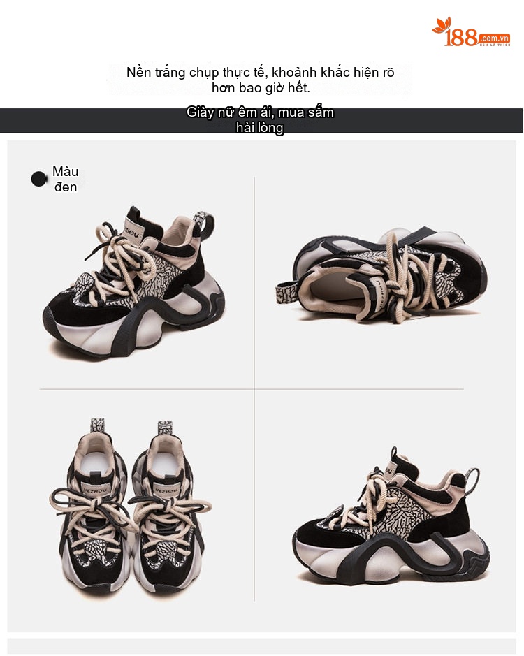 Giày Sneaker Nữ Da Mờ Phong Cách Thể Thao Chiều Cao Đế Khoảng 5cm Màu Đen, Xanh, Hồng, Nâu... chi tiết 17